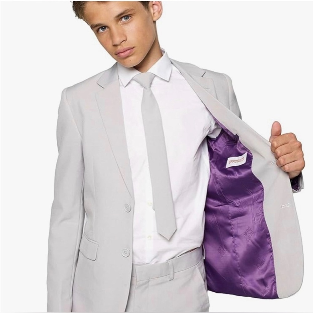OppoSuits Stylish 2 Piece Light Gray Boys Suit 12 - Picture 2 of 7